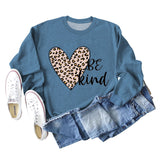 Be Kind – sweat-shirt à manches longues et col ras du cou pour femme, imprimé léopard