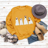 Halloween Ghost Puppy Print Rundhals Herbst Winter Rückenfrei Lose Langarm Damen Sweatshirt