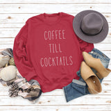 CAFÉ TILL COCKTAILS LETTRE COL ROND Lâche FEMME MANCHES LONGUES SWEAT-SHIRT OVERSIZE