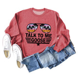 TALK TO ME GOOSE Letter Print Loose Long Sleeve Round Neck Sweater