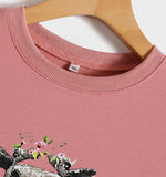 Sweat-shirt ample à col rond et manches longues, imprimé génisse, pas aujourd'hui