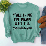 Rundhals-Oberteile, langärmliges, lockeres Sweatshirt mit Y'ALL THINK-Print