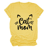 Chat Maman Lettre Col Rond Large Chat Lâche Décontracté Manches Courtes T-shirt Femme