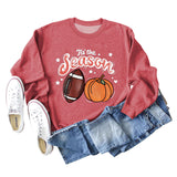 Tis' The Season – pull à manches longues et col rond pour femme, ample, avec lettres de citrouille, Halloween
