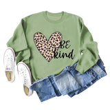 Be Kind – sweat-shirt à manches longues et col ras du cou pour femme, imprimé léopard
