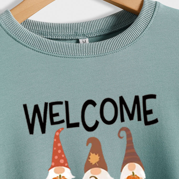 WELCOME FALL Pumpkin Halloween Alphabet Print Autumn and Winter Long Sleeved Large Size Sweater