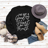 Sweat-shirt ample à manches longues et col rond avec lettres patchwork I'V GOT A Good