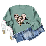 Be Kind – sweat-shirt à manches longues et col ras du cou pour femme, imprimé léopard