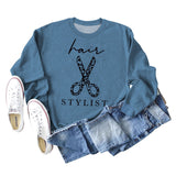 Hair Stylist Scissors Letter Print Bottoming Long Sleeve Round Neck Sweatshirt