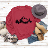 Mountain Pine Loose Print Round Neck Long Sleeve Women's Sweater