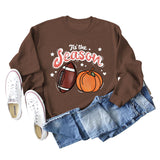 Tis' The Season – pull à manches longues et col rond pour femme, ample, avec lettres de citrouille, Halloween