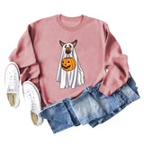 Pull à manches longues et col rond pour fille, motif fantôme, chien, citrouille, Halloween