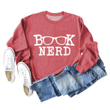 BUCH-NERD-BRILLE LOCKERE PASSFORM RUNDHALS LANGARM-SWEATSHIRT FÜR DAMEN