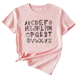 ABCDEFGHIJKIMMN Letter Print Women's New Crewneck Short Sleeve Shirt for Summer