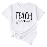 Simple Letter Teach Woman Summer New Casual Short Sleeve T-shirt