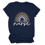 Nurse Love Leopard Regenbogen Buchstabendruck Kurzärmeliges Damen T-Shirt