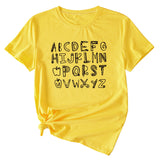 ABCDEFGHIJKIMMN Letter Print Women's New Crewneck Short Sleeve Shirt for Summer