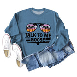 TALK TO ME GOOSE Letter Print Loose Long Sleeve Round Neck Sweater