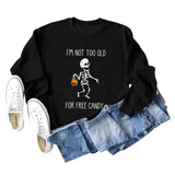 ICH BIN NICHT ZU ALT Buchstaben Totenkopf Kürbis Rundhals Langarm Pullover