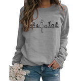 Rundhals-Oberteile, langärmliges, bedrucktes, lockeres Sweatshirt