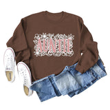 AUNTIE Plant Flower Letter Fashion Autumn and Winter Bottoming Round Collar Long Sleeve Sweater for Women