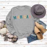 MICHIGAN Letter Fashion Women's Sweater Printing Round Neck Long Sleeve