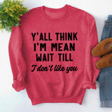 Rundhals-Oberteile, langärmliges, lockeres Sweatshirt mit Y'ALL THINK-Print