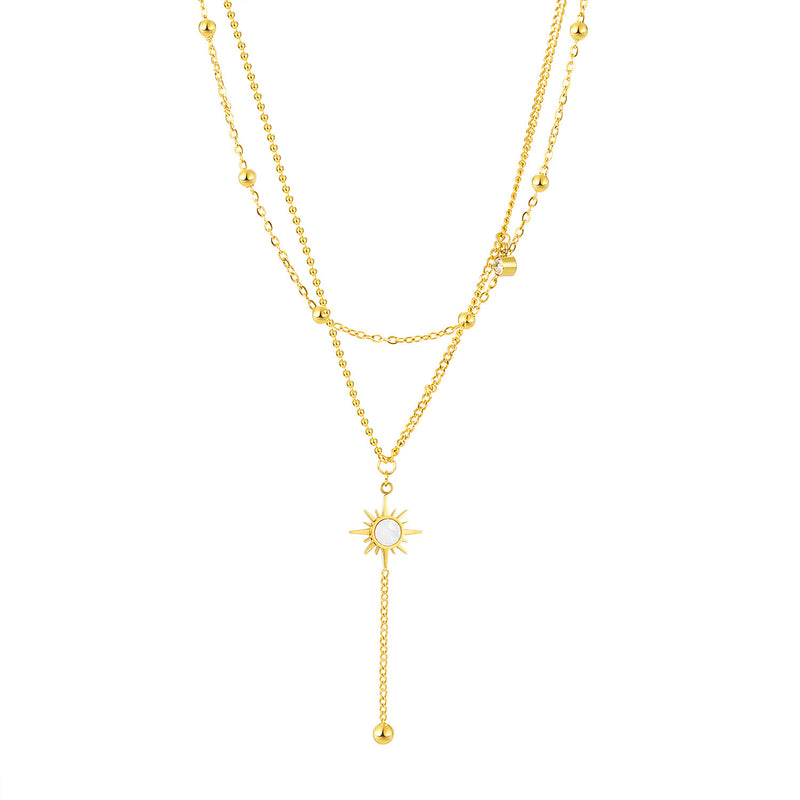 NEHZUS Schmuck Sonnenblumen-Halskette für Damen, mehrlagige Halsketten aus Titanstahl, Schlüsselbeinschloss