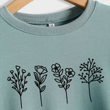 Pull à manches longues et col rond pour femme, pull décontracté à imprimé de quatre fleurs, automne et hiver