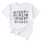 ABCDEFGHIJKIMMN Letter Print Women's New Crewneck Short Sleeve Shirt for Summer