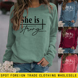 She Is Strong Fashion Large Round Neck Women's Long Sleeve Printed Sweater