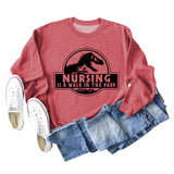 Nursing Is A Walk In The Park Round Neck Letter Dinosaur Print Long-sleeved Sweatshirt