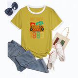 Vintage 1983 Lustiges Muster Damen Kurzarm Bluse T-Shirt