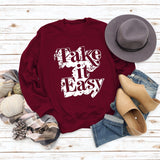 Take It Easy Letter Loose Damen Langarm Sweatshirt Übergröße Damen