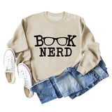 BUCH-NERD-BRILLE LOCKERE PASSFORM RUNDHALS LANGARM-SWEATSHIRT FÜR DAMEN