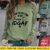 Von unten Buchstaben Rundhals Damen Tops Langärmeliges Bedrucktes Loses Sweatshirt