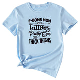 F-Bomb Mom Women's Letter Print Information Short Sleeve Top Women T-shirt