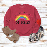 Be Kind – pull ample à manches longues et col rond avec lettres arc-en-ciel, automne et hiver