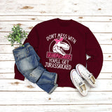 Rundhals-Oberteil, langärmliges, lockeres Sweatshirt mit DON'T MESS-Aufdruck