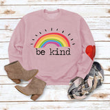 Be Kind – pull ample à manches longues et col rond avec lettres arc-en-ciel, automne et hiver