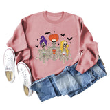 Skull Bat Print Loose Crewneck Long Sleeves Plus-size Sweatshirt Woman