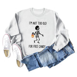 ICH BIN NICHT ZU ALT Buchstaben Totenkopf Kürbis Rundhals Langarm Pullover