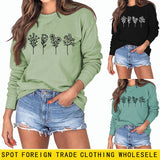 Pull à manches longues et col rond pour femme, pull décontracté à imprimé de quatre fleurs, automne et hiver