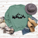Mountain Pine Loose Print Round Neck Long Sleeve Women's Sweater