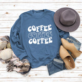 Round Neck Letter COFFEE Tops Women Long-sleeved Printed Loose Sweatshirt