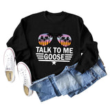 TALK TO ME GOOSE Letter Print Loose Long Sleeve Round Neck Sweater
