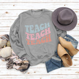 Simple Pullover Long Sleeve Teach Teach Print Loose Sweater
