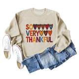 SO VERY THANKFUL Pullover mit Herz-Buchstaben, Rundhalsausschnitt, langen Ärmeln, große Größe