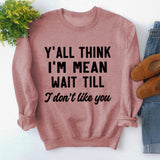 Rundhals-Oberteile, langärmliges, lockeres Sweatshirt mit Y'ALL THINK-Print