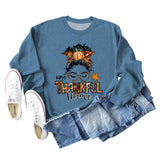 ONE THANKFUL MAMA Sweatshirt mit Buchstaben-Kürbis, Halloween, Rundhalsausschnitt, langärmelig, große Größe